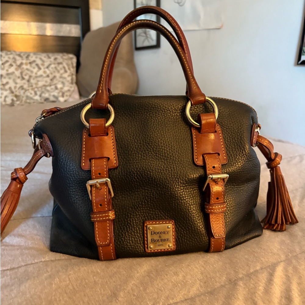 Dooney & Bourke Black and Tan Leather Handbag